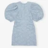 Stretch Jacquard Puff Sleeves Mini Dress Stretch Jacquard Puff Sleeves Mini Dress