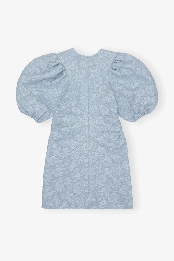 Stretch Jacquard Puff Sleeves Mini Dress Stretch Jacquard Puff Sleeves Mini Dress