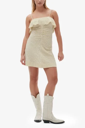 Stretch Seersucker Strap Mini Dress