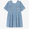 Striped Denim Pleated Dress Striped Denim Pleated Dress