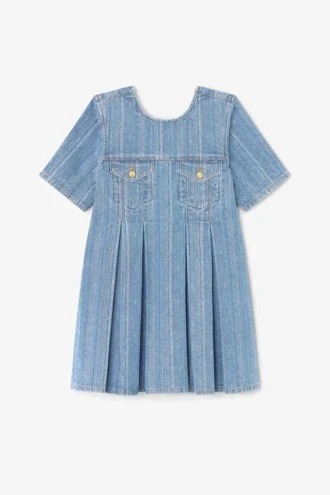 Striped Denim Pleated Dress