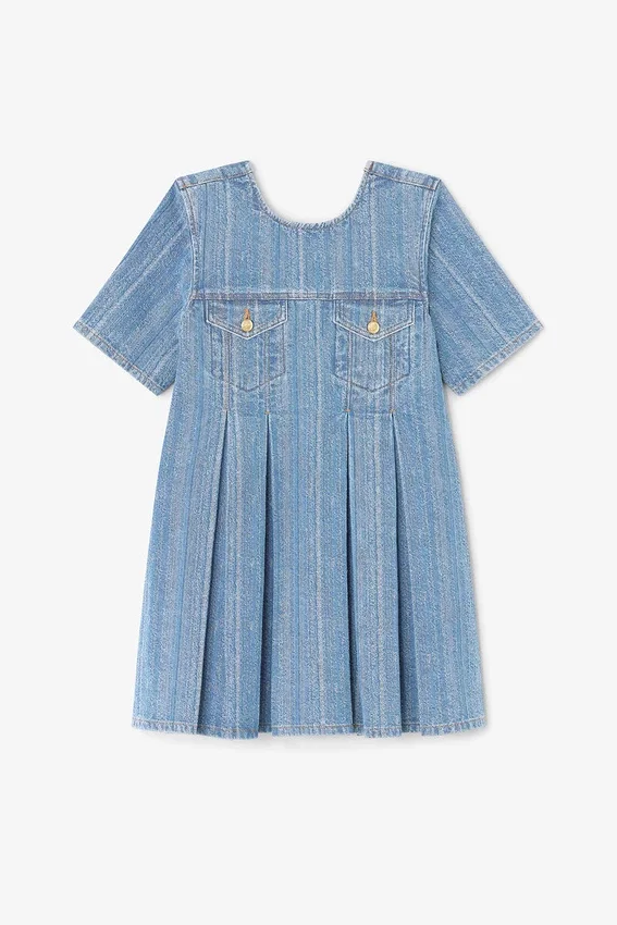 Striped Denim Pleated Dress Striped Denim Pleated Dress