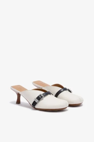 Sue Heeled Mules in white Sue Heeled Mules in white