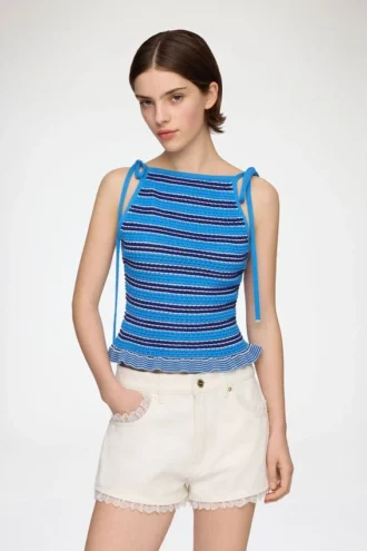 Top in Striped Pointelle