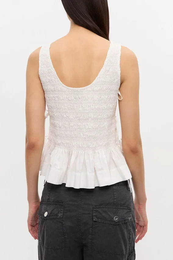 Top in White Smocked Cotton Top in White Smocked Cotton