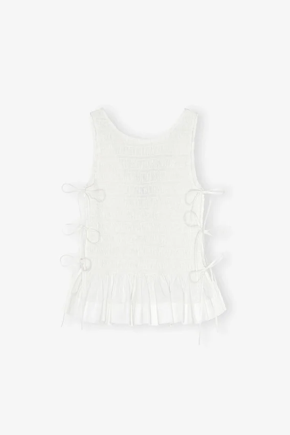 Top in White Smocked Cotton Top in White Smocked Cotton