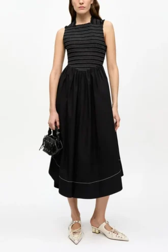 Washed Stretch Cotton Smock Midi Dress