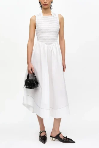 Washed Stretch Cotton Smock Midi Dress
