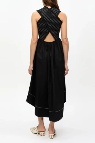 Washed Stretch Cotton Smock Midi Dress