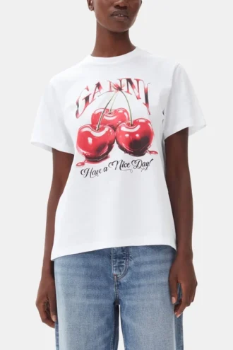 White Basic Jersey Cherry Relaxed T-shirt