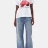 White Basic Jersey Cherry Relaxed T-shirt