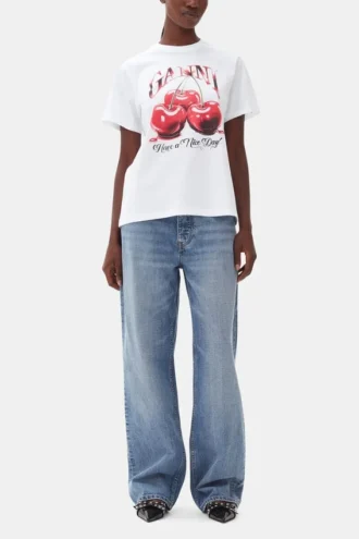 White Basic Jersey Cherry Relaxed T-shirt