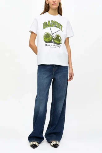 White Basic Jersey Cherry Relaxed T-shirt