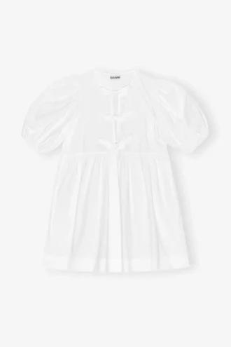 White Cotton Poplin Tie String Mini Dress