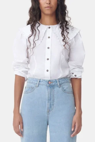 White Frill Collar Poplin Shirt