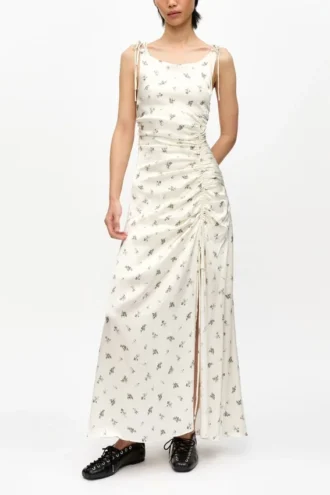 White Satin Gathered Dress