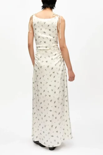 White Satin Gathered Dress