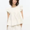 White Stretch Cotton Frill Sleeve Top