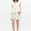White Stretch Cotton Frill Sleeve Top