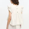 White Stretch Cotton Frill Sleeve Top