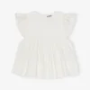White Stretch Cotton Frill Sleeve Top