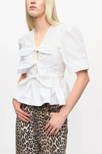 White Washed Stretch Cotton Tie Strap Blouse
