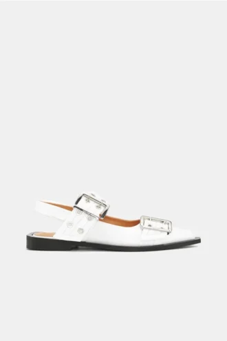 White Wide Welt Buckle Ballerinas White Wide Welt Buckle Ballerinas