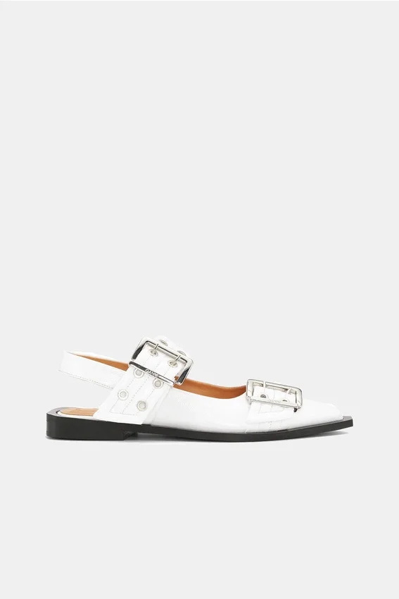 White Wide Welt Buckle Ballerinas White Wide Welt Buckle Ballerinas