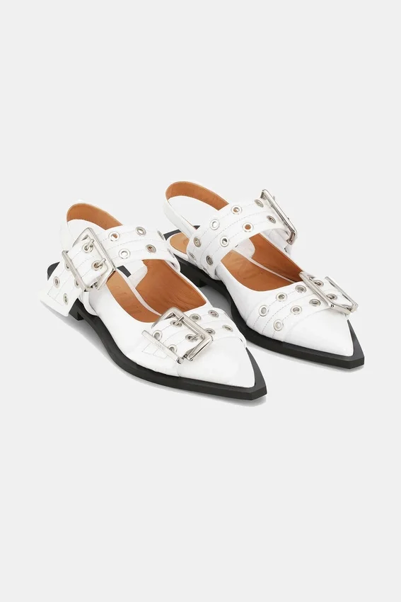 White Wide Welt Buckle Ballerinas White Wide Welt Buckle Ballerinas